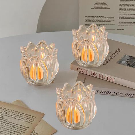 Set Aus 6 Glas-teelichthaltern, Kristall-teelichthaltern, Die Als Tischdekoration Verwendet Werden Können (transparent, Tulpenförmig)