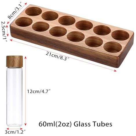 Set Bestehend Aus 12 Portionierten Kaffeebohnen-aufbewahrungsröhrchen, Inklusive Holzständer Und Deckel, Glasdosierflaschen Zur Kaffeeaufbewahrung Und Kaffeebohnengläsern.
