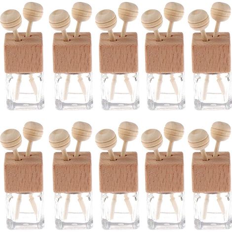 Set Mit 10 Durchsichtigen Auto-lufterfrischern Aus Glas (8 Ml) Mit Clip Und Diffusor, Leeren Fläschchen Für Ätherische Öle Und Diffusor, Dickwandiger Glasornament Mit Holzstopfen, Trichter Und Mehr