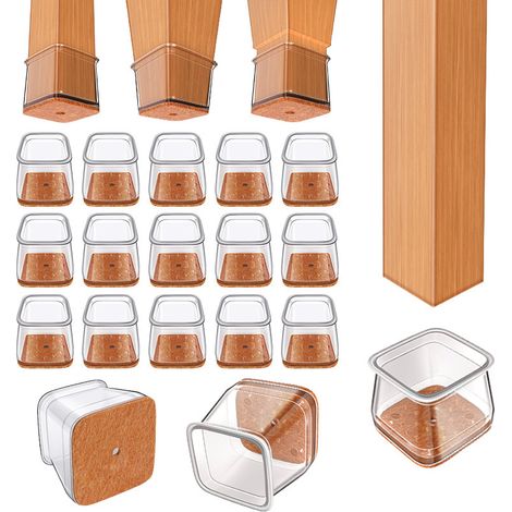 Set Mit 16 Quadratischen Schutzgleitern Für Stuhlbeine, Aus Silikon Und Filz – Gleiter/überzüge Für Möbelbeine (für Parkettböden Mit Einer Stärke Von 2,4 Bis 4,9 Cm) – 4 Größen Erhältlich