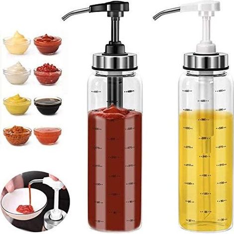 Set Mit 2 Glasflaschen Zum Dosieren Von Je 500 Ml Olivenöl, Tropffrei, Bleifrei, Für Ketchup, Salatdressing, Honig Und Öl