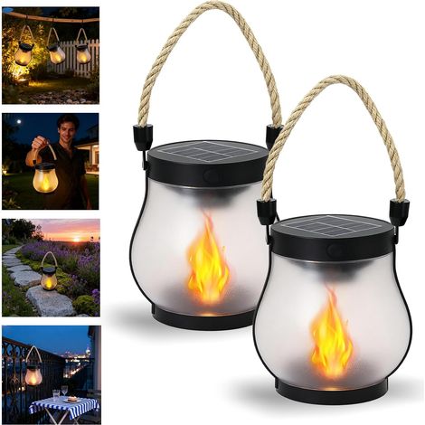 Set Mit 2 Retro-solarlaternen Mit Tanzender Flamme – Wasserdicht – Doppelt Aufladbar – Ideal Für Garten Und Terrasse – Gartenbeleuchtung – Warmweißes Licht – Auch Zum Campen Geeignet