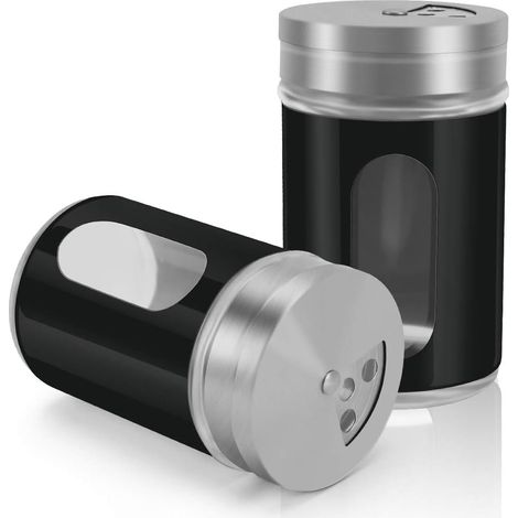 Set Mit 2 Salz- Und Pfefferstreuern Aus Edelstahl – Verstellbare Deckel, 85 Ml, Schwarz Und Transparent, Für Puderzucker Und Partys