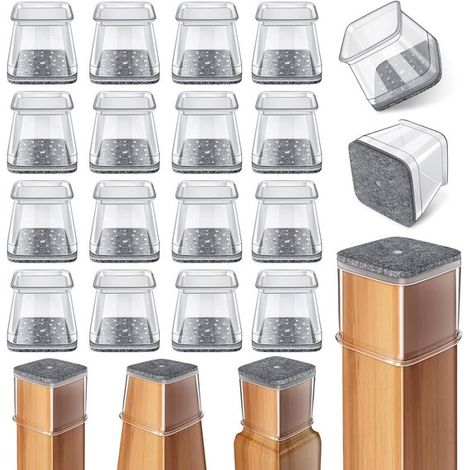 Set Mit 24 Quadratischen Stuhlbeinschonern Aus Silikonfilz Für Hartböden (passend Für Möbelbeine Mit Einem Durchmesser Von 2,8 Bis 3,8 Cm). Geräuschlose Und Elastische Schoner Für Tisch- Und Stuhlbein