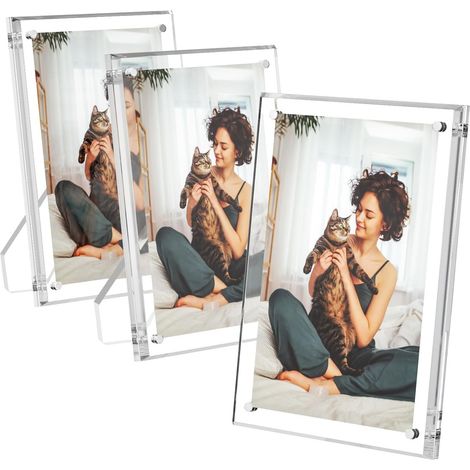Set Mit 3 Transparenten Acryl-fotorahmen (5x7 Zoll), Magnetisch, Mit Ständer, Ohne Rahmen, Für Büro Und Zuhause.