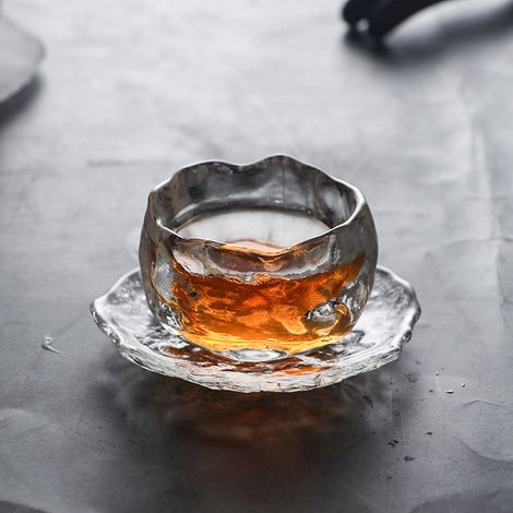 Teetasse – Master Cup Geschenkset Aus Gehämmertem Glas Mit Matt-effekt, Dicke, Klare Japanische Tasse, Einzelne Tasse + Untersetzer – Mini-teetasse