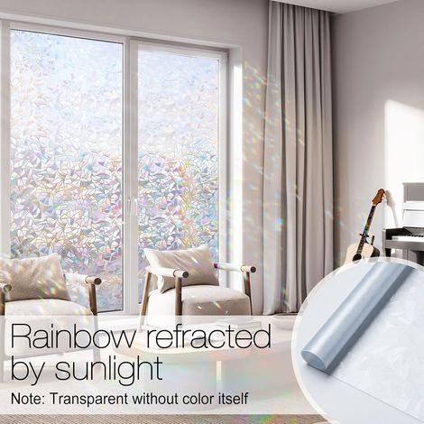 Verdunkelungsfolie, Dekorativer Aufkleber In Regenbogenfarben, Statisch Haftende 3d-fensterfolie Mit Buntglaseffekt Zur Wärmeregulierung, Klebstofffrei, 44 X 199 Cm