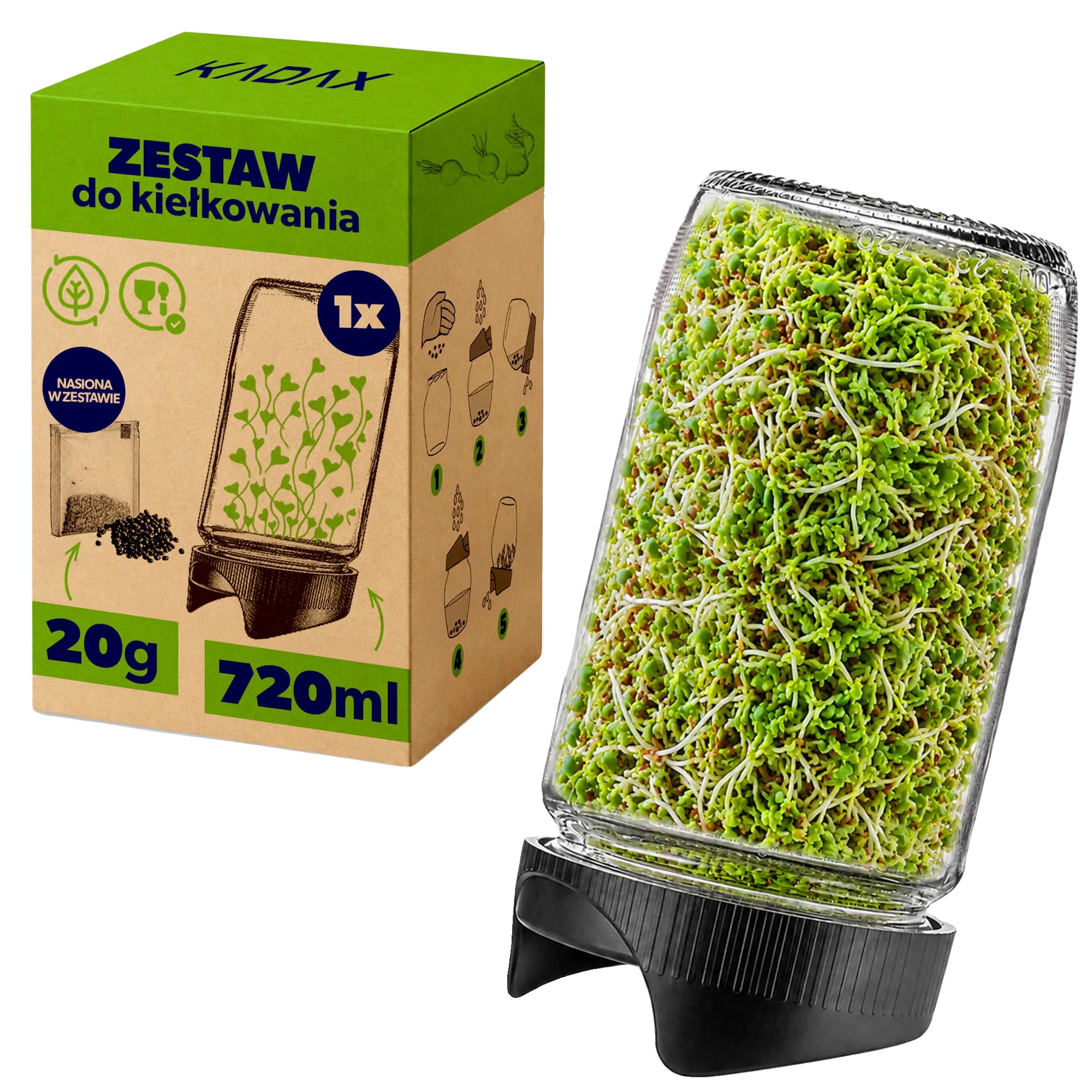 Keimglas, 720ml Kapazität, Winkeldesign, Glasmaterial, Enthält Radieschensamen, Vielseitige Verwendung