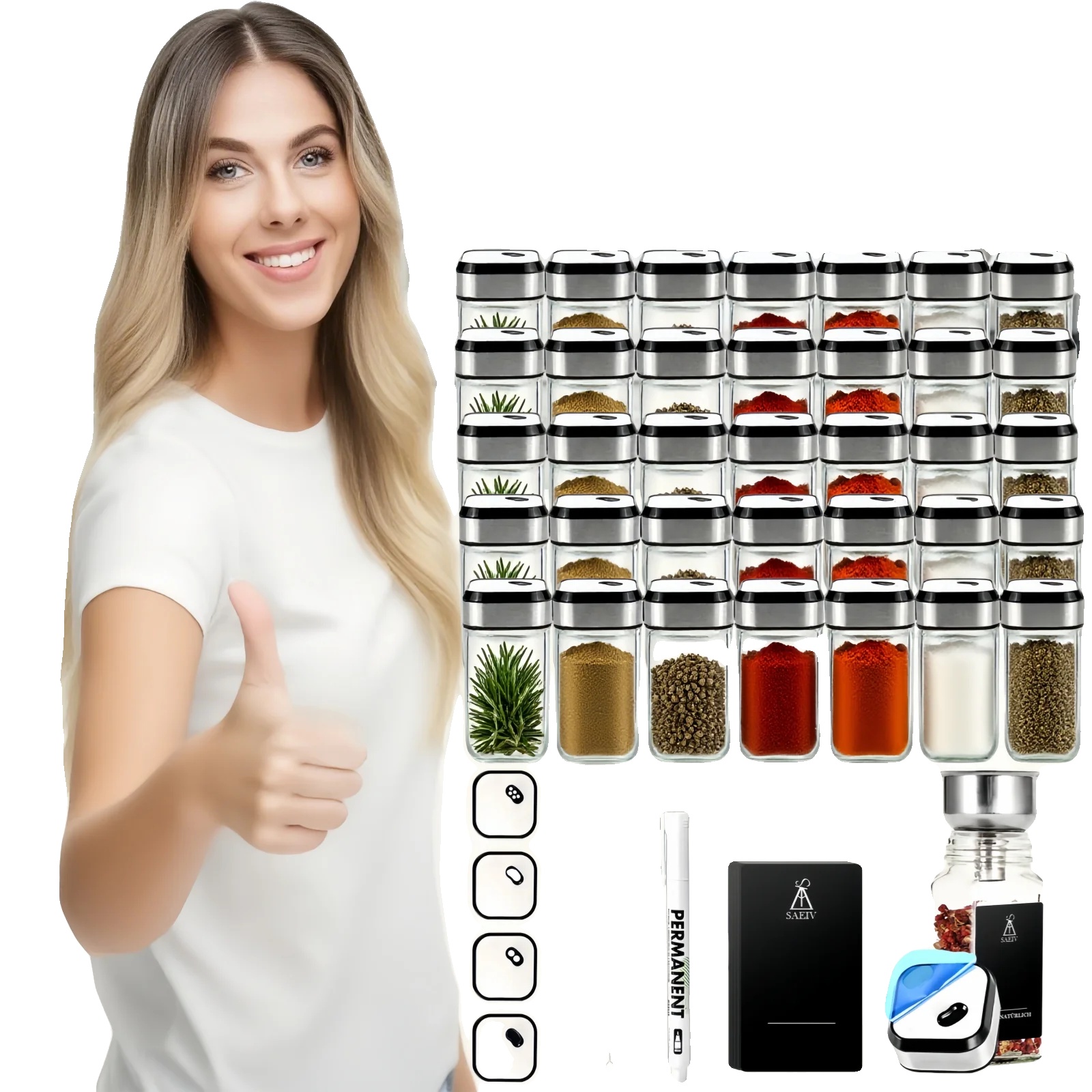 Gewürzglas-set, 360° Drehbarer Ständer, Verstellbare Aufbewahrung, 35 Stück