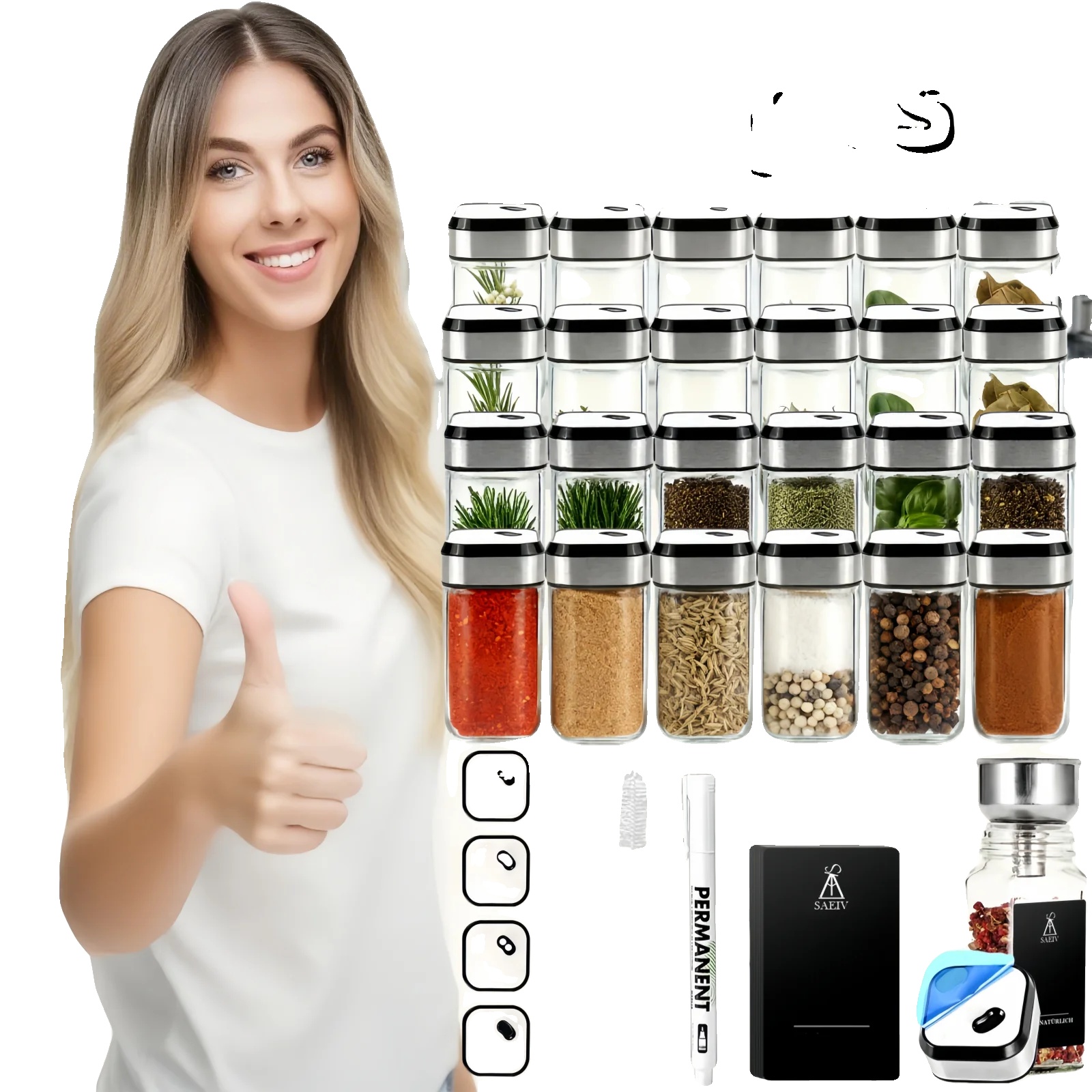 Gewürzglas-set, 360° Drehbarer Ständer, Verstellbare Aufbewahrung, 24 Stück