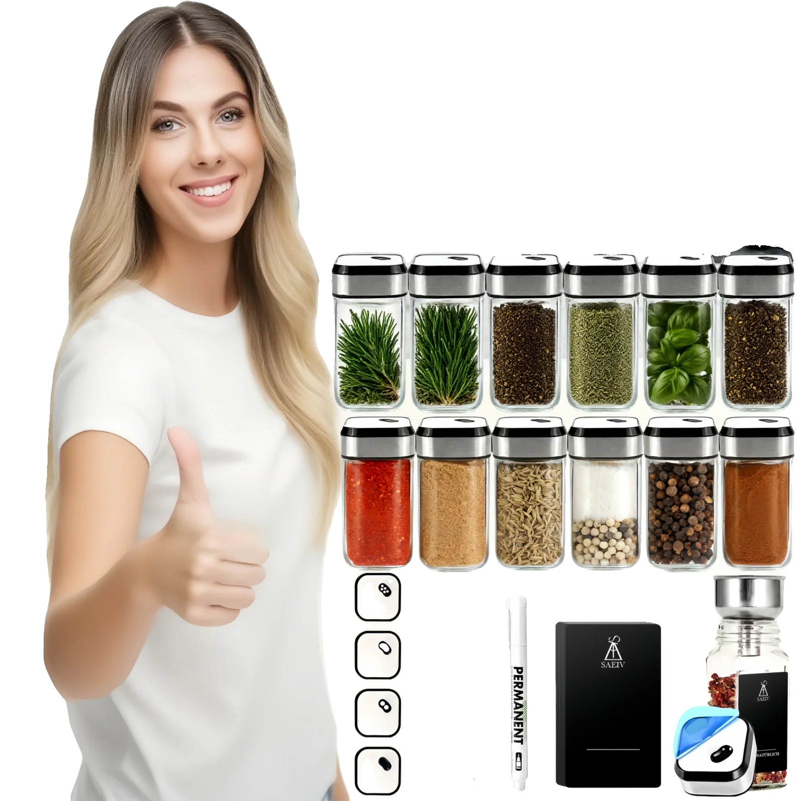 Gewürzglas-set, 360° Drehbarer Ständer, Verstellbare Aufbewahrung, 12 Stück