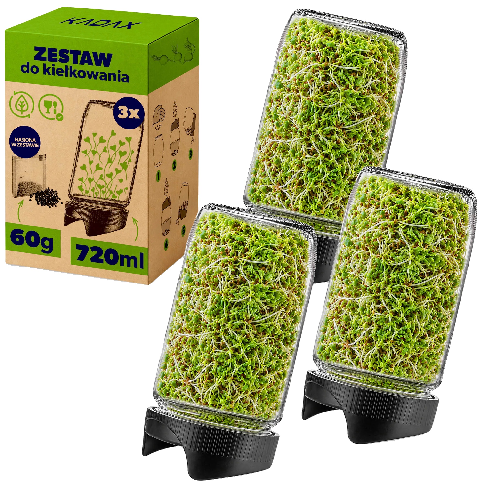 Keimungsglas, Glas, 720 Ml Kapazität, Set Von 3, Effiziente Luftzirkulation, Lentikuläres Siebdesign
