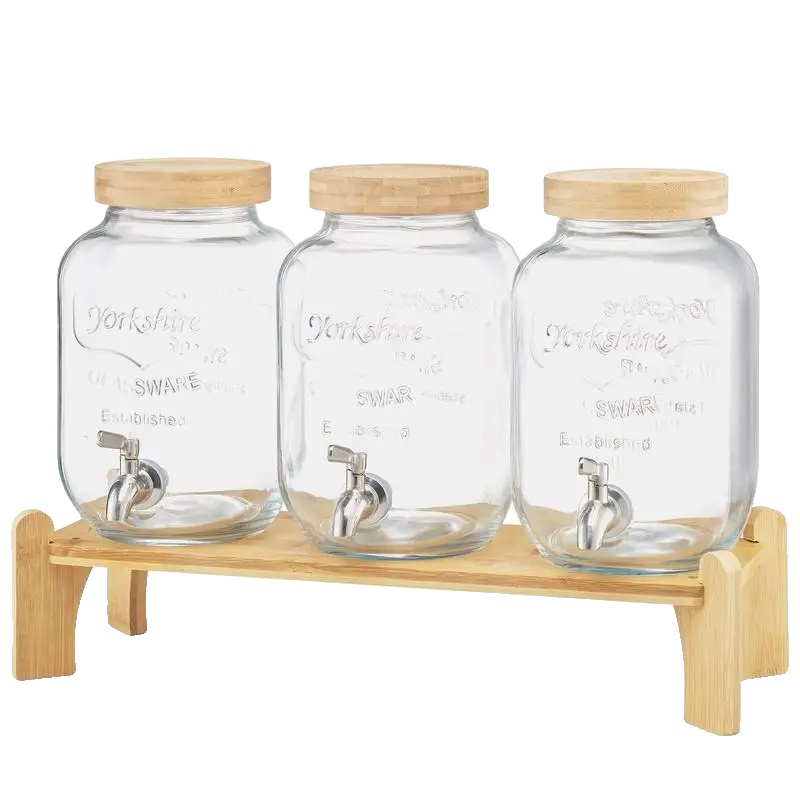 Getränkespender, Glas- Und Holzständer, Tropffreier Wasserhahn, Klar