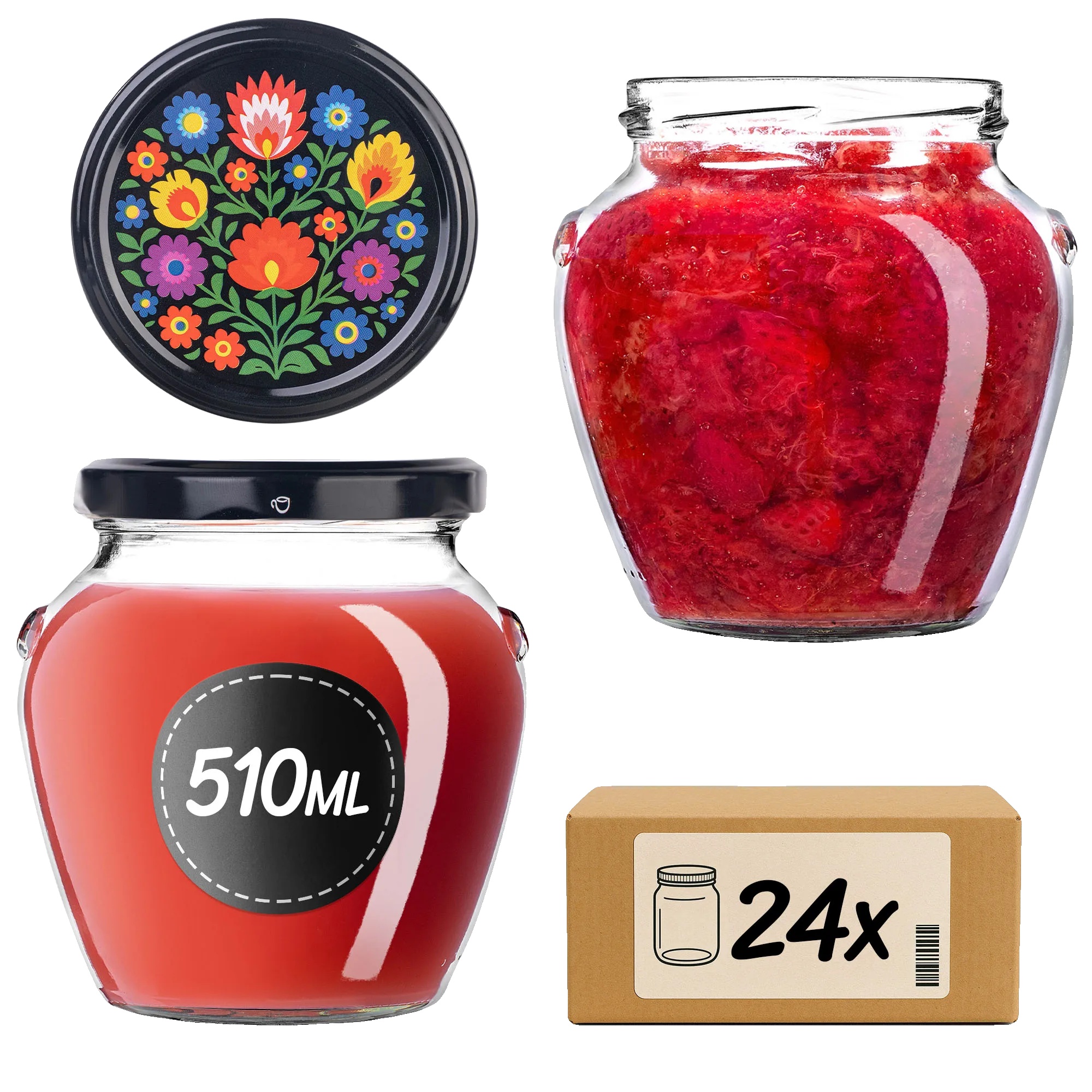 Glasbehälter, Fassungsvermögen 510 Ml, Durchmesser 82 Mm, Menge 24 Stück, Geeignet Für Konserven, Fcm-zertifiziert