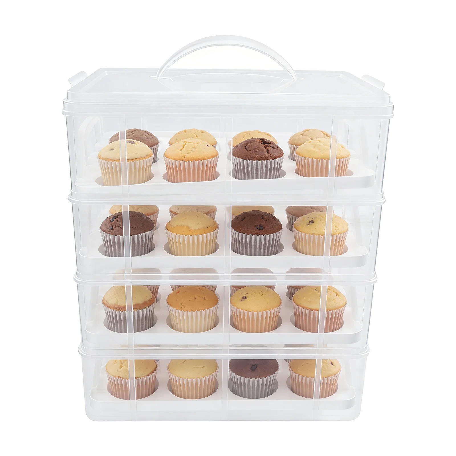 Cupcake-träger, 4 Ebenen, Hält 48 Cupcakes, Abmessungen: 35,5 X 25,5 X 39,5 Cm, Durchmesser Des Einzelnen Lochs: 6,5 Cm, Leichtes Pp-material