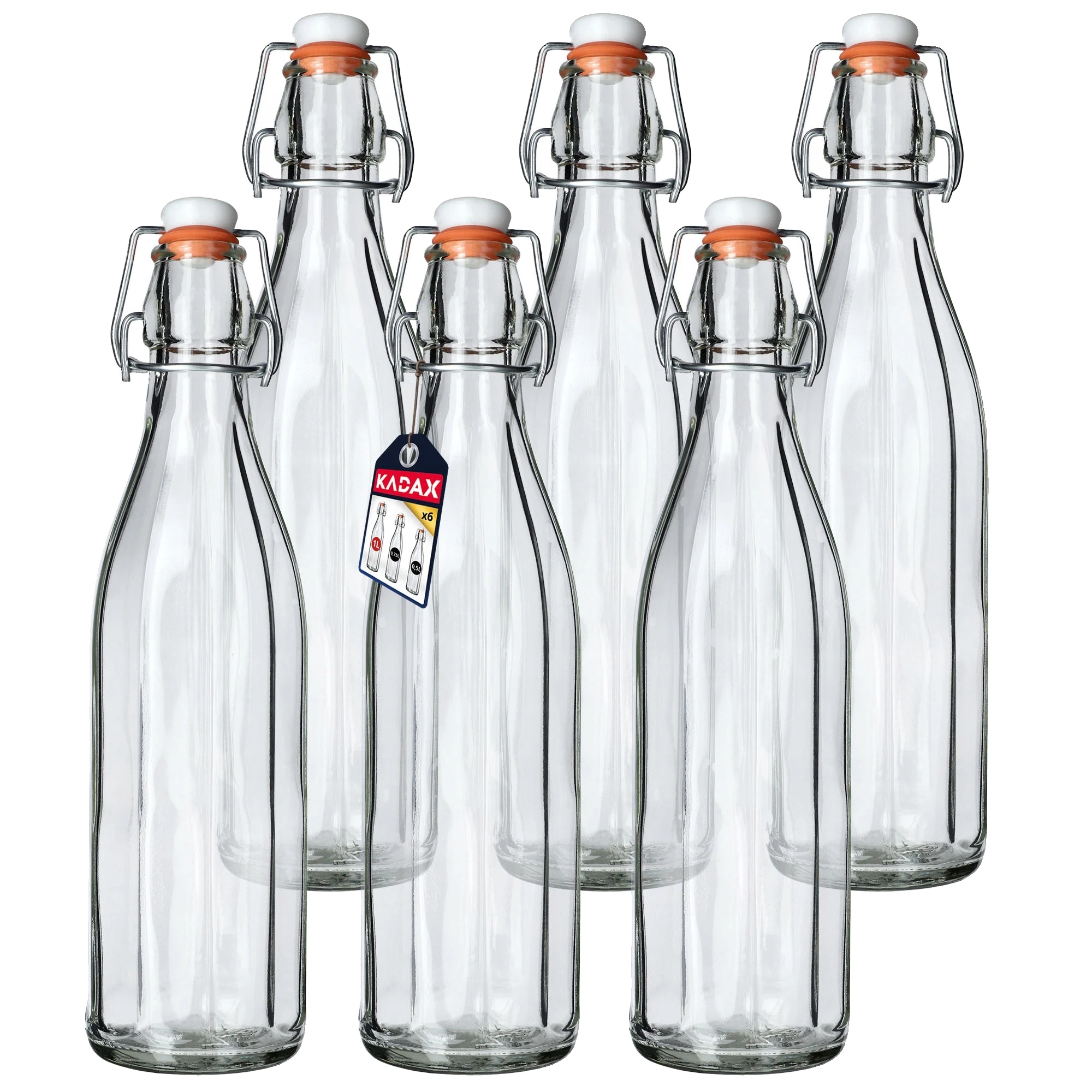 Glasflasche, 1l Fassungsvermögen, Höhe 30 Cm, Breite 10 Cm, Korkverschluss, Set Von 6
