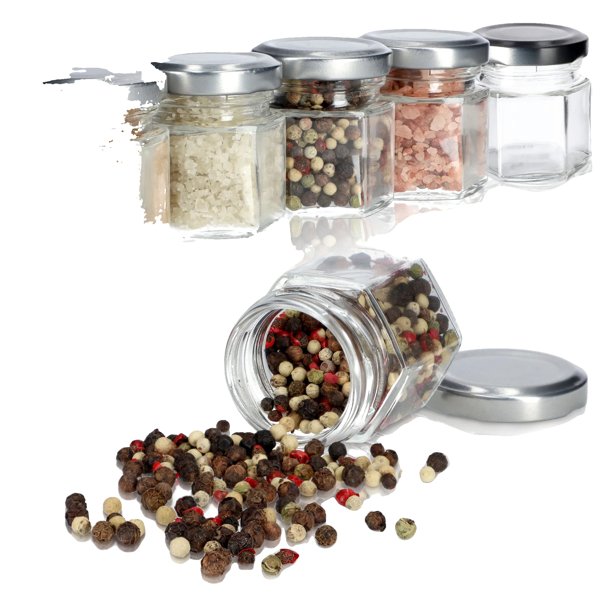 Gewürzglas, 30 Ml Fassungsvermögen, Schraubverschluss, Set Von 6, Glasmaterial, Hexagonales Design