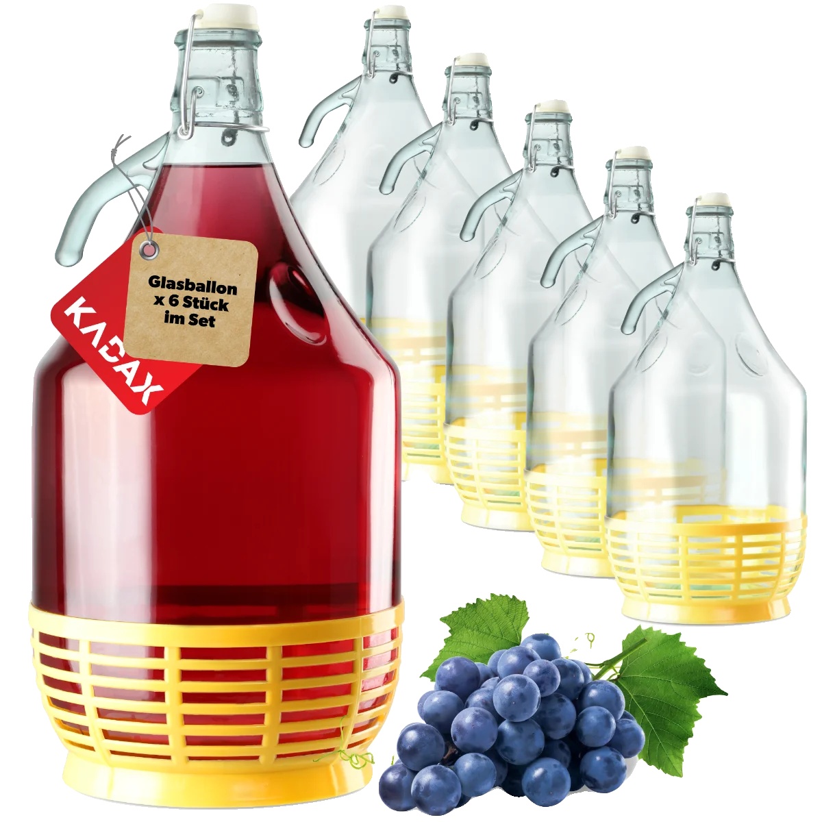 Weinballon, 5 Liter Kapazität, Aus Solidem Glasmaterial, Höhe - 40 Cm, Durchmesser - 25 Cm, Lebensmittelkontaktmaterialien Zertifiziert