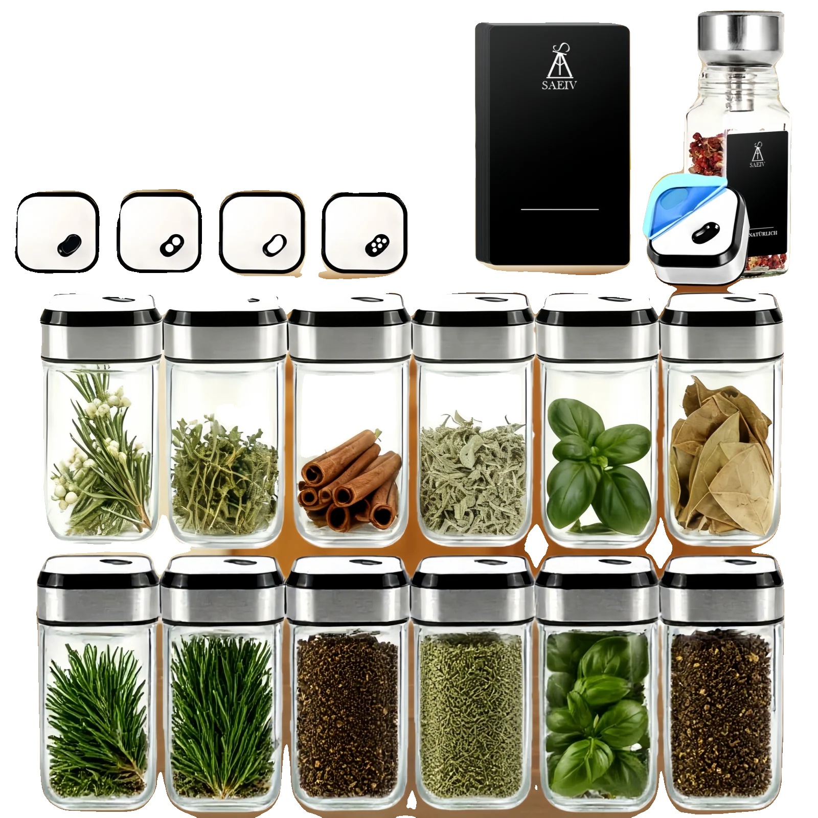 Gewürzregal, 360° Drehbares Design, Inklusive Glasbehälter Und Etiketten, 12 Stück