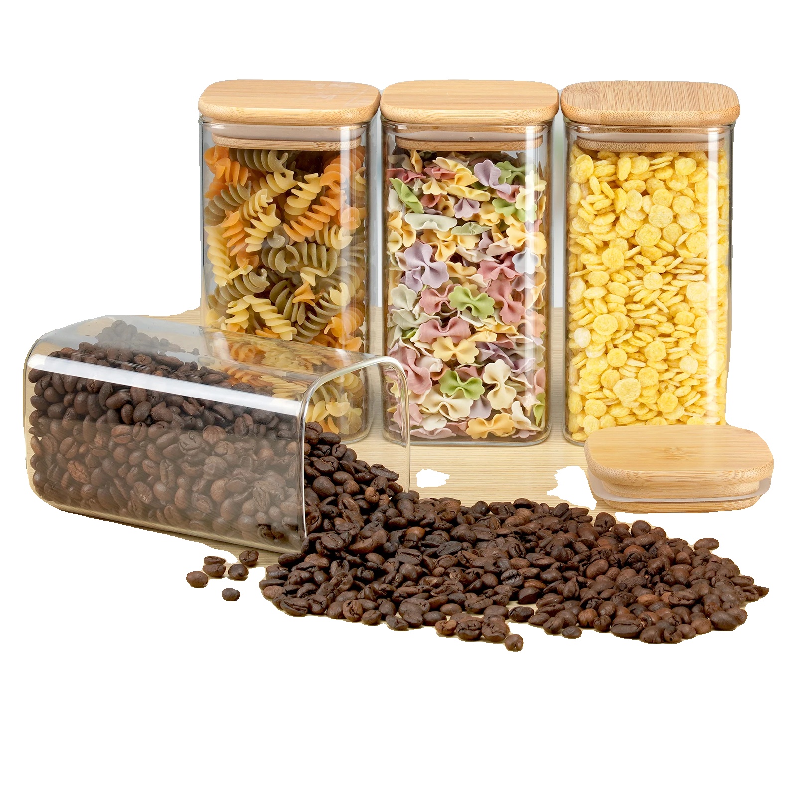 Aufbewahrungsflaschen & -gläser, 12-teiliges Set, Luftdichte Bambusdeckel, Leere Glasbehälter
