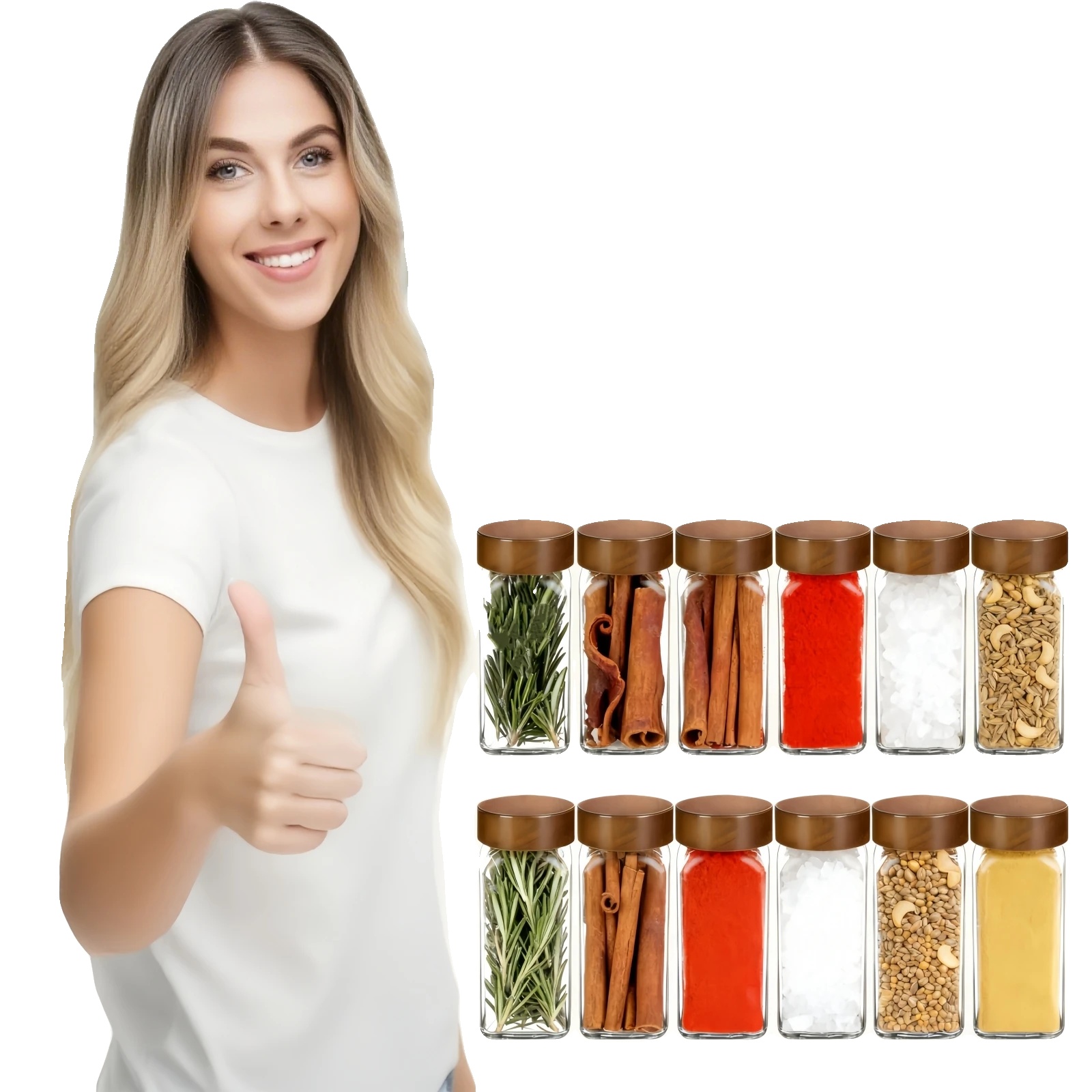 Gewürzglas-set, Akazienholz-deckel, Wasserdichte Etiketten, 12pcs