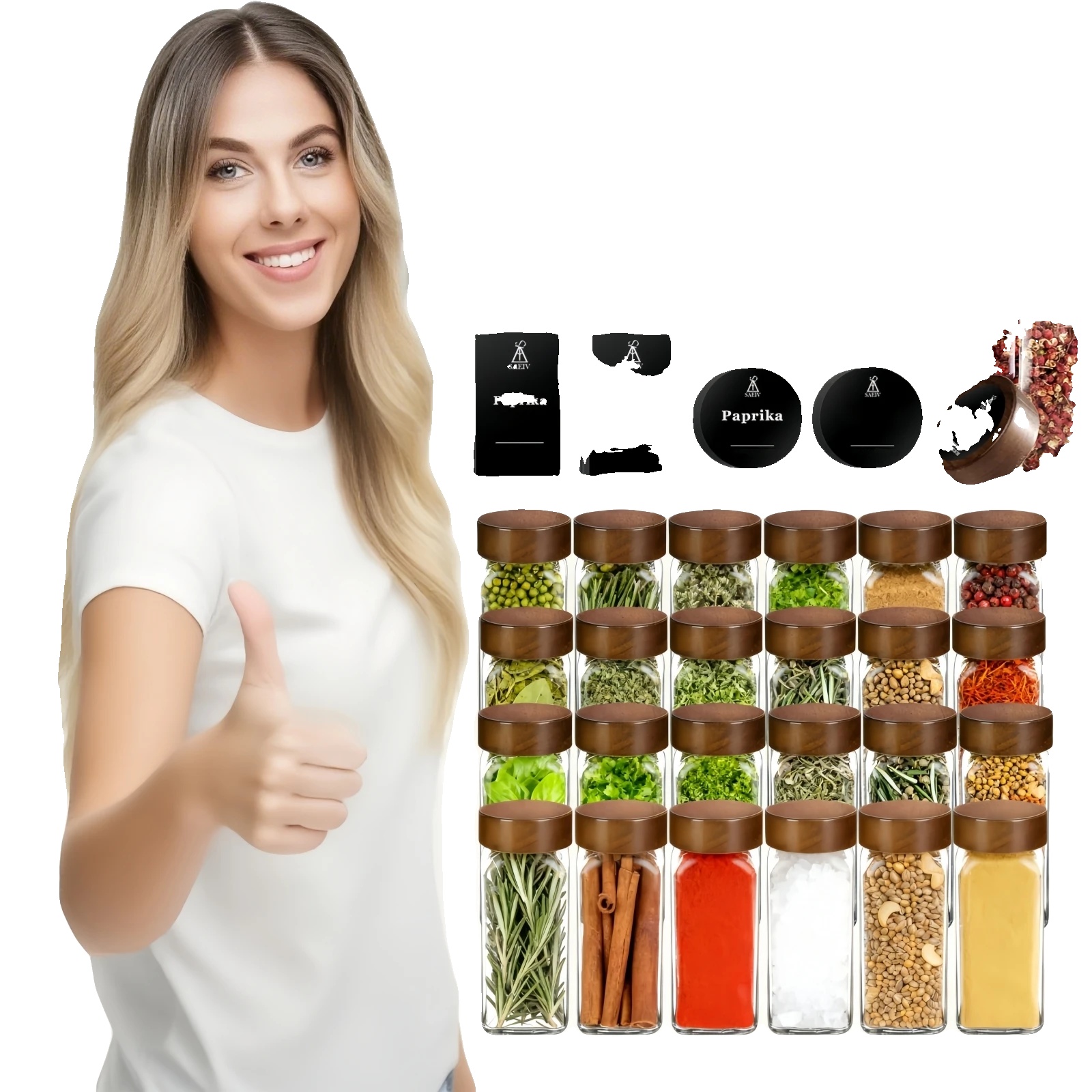 Gewürzglas-set, Akazienholz-deckel, Wasserdichte Etiketten, 24pcs