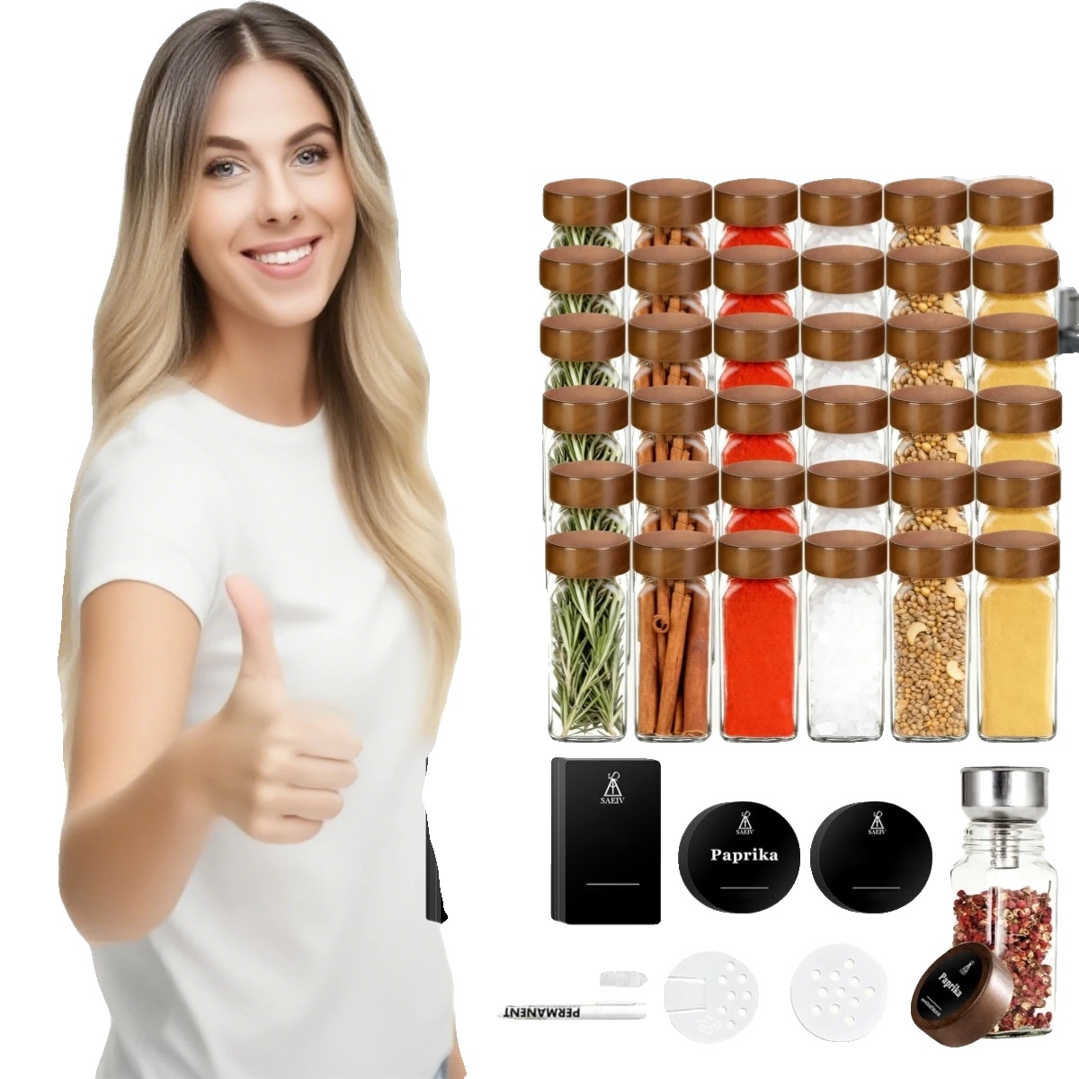 Gewürzglas-set, Akazienholz-deckel, Wasserdichte Etiketten, 35pcs