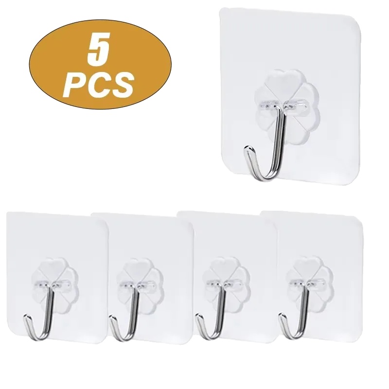 Wandhaken, Selbstklebend, Transparentes Design, 5pcs Haken