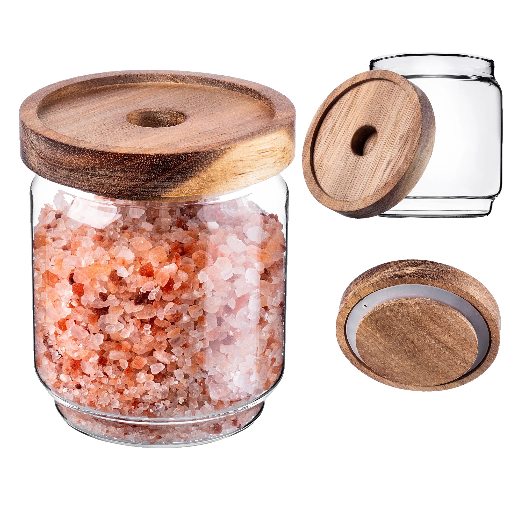 Lebensmittelbehälter, Borosilikatglas, Fassungsvermögen 450 Ml, Abmessungen 10 Cm X 8 Cm, Holzdeckel Mit Silikondichtung, Vielseitig Für Flüssigkeiten