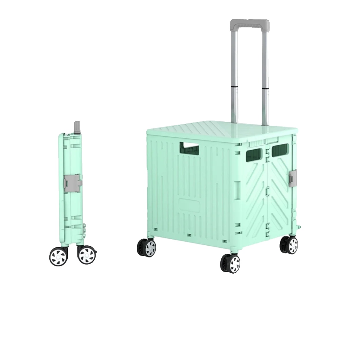 Tragbarer Faltbarer Handwagen, Leichtes Design, Vielseitig Für Den Einkauf, Türkis