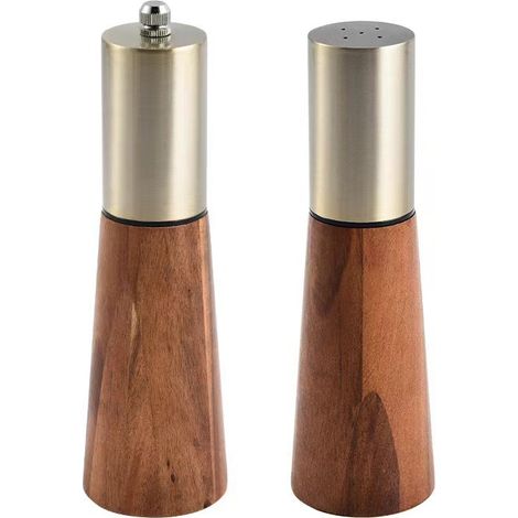 2-teiliges Küchenutensilien-set – Pfeffer- Und Salzmühle – Metall Und Akazienholz – Gewürzflasche Aus Edelstahl/holz – Handmühle – Gewürzglas – Goldfarben