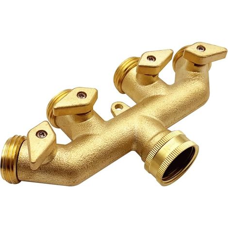 4-wege-y-verbinder Aus Messing Für 3/4"-gartenschlauch, Ght, 4 Ventile Und 4 Ersatz-o-ringe