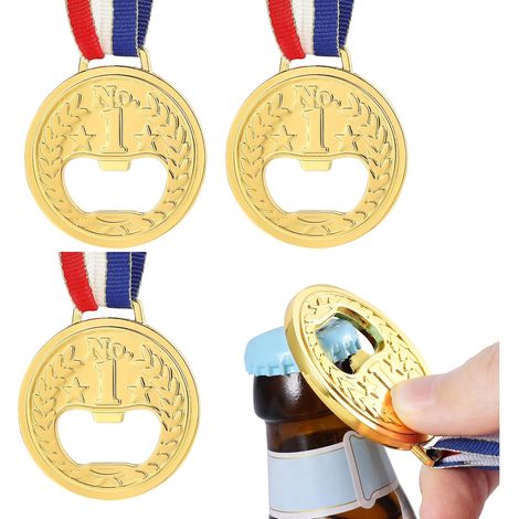 Flaschenöffner In Medaillenform (4er-set) – Metalltrophäe – Mit Zierband – Ideal Für Bars, Küchen, Restaurants Und Partys
