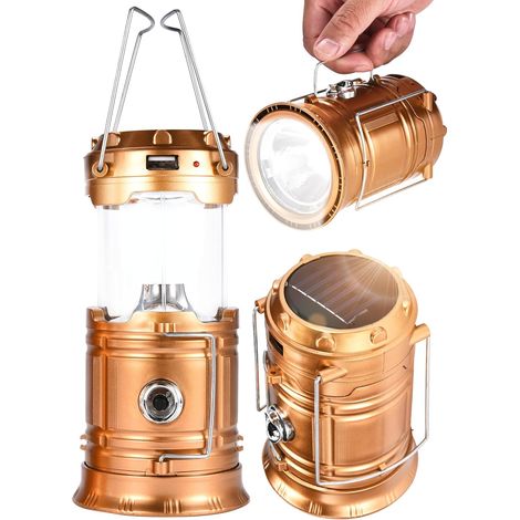 Outfitters Solar-campingleuchten – Wiederaufladbare Led-laterne Und Taschenlampe – Edelstahlgriff – Tragbar Und Faltbar – Ideal Für Camping, Wandern Und Notfallsituationen