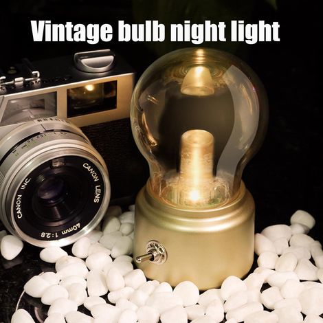 Retro-led-nachtlicht, Nachttischlampe Mit Glühbirne, Usb-wiederaufladbare Retro-nachttischlampe (gold)