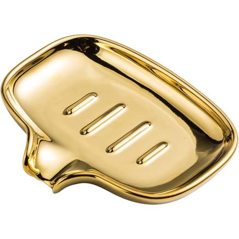 Seifenschale Aus Keramik, Geeignet Für Küche Oder Bad - Leicht Zu Reinigen - Selbstentleerende Seifenschale, Damit Die Seife Trocken Bleibt (gold)