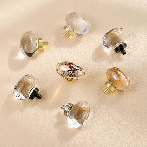 Set Aus 8 Champagnerfarbenen Kristall-möbelknöpfen, Vergoldeten Glas-möbelknöpfen, Geeignet Für Schminktischschubladen, Messing-möbelgriffe (ovale Form)