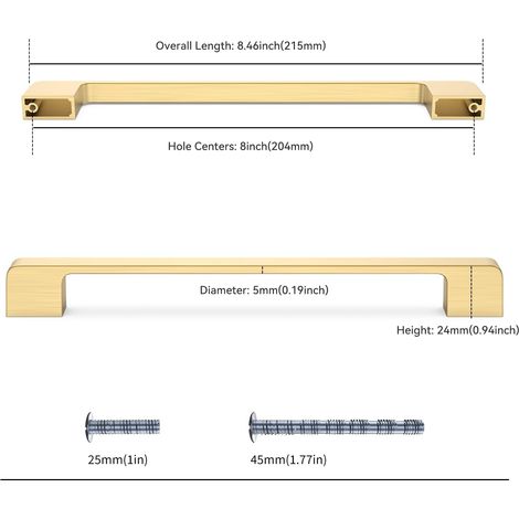 Set Mit 10 Goldenen Tür- Und Schubladengriffen, 20 Cm (8 Zoll) – Mattgoldene Beschläge Für Küche Und Kommode