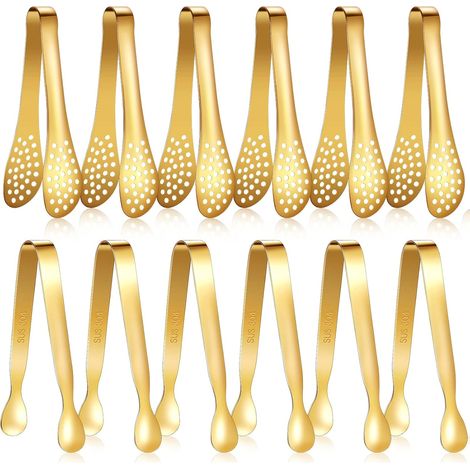 Set Mit 12 Mini-servierzangen, 12,7 Cm (5 Zoll) - Eiszange, Zuckerzange Für Vorspeisen, Snacks, Kaffeeecken Und Desserts (gold)