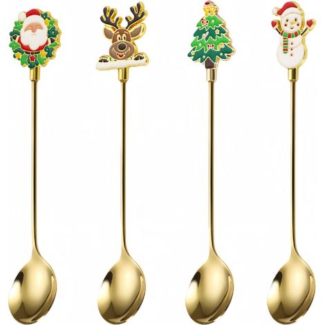 Weihnachtslöffel Aus Edelstahl, 4er-set, 14,8 Cm. Weihnachts-, Wohn- Und Küchendekoration.