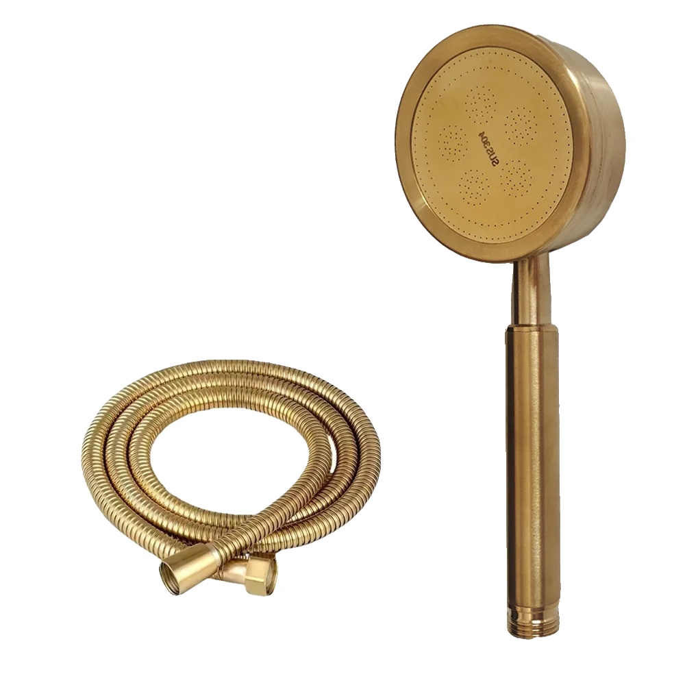 Duschkopf, Langlebiger Edelstahl, Handheld Hochdruck, Gold Und Schlauch