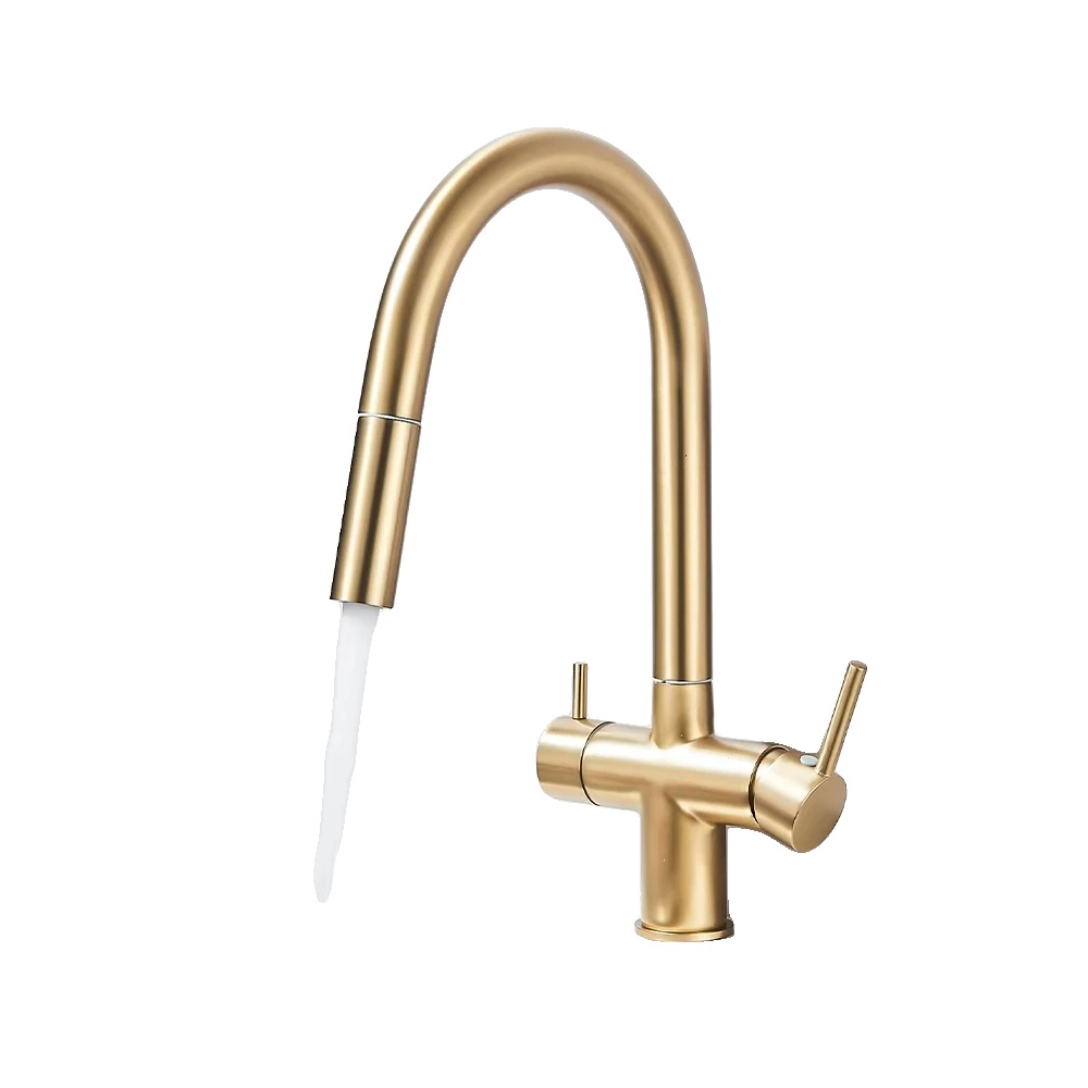 Reinwasser Auszieh-küchenarmatur, Dual-handle, Deckmontage, Keramikkartusche, Gebürstetes Gold