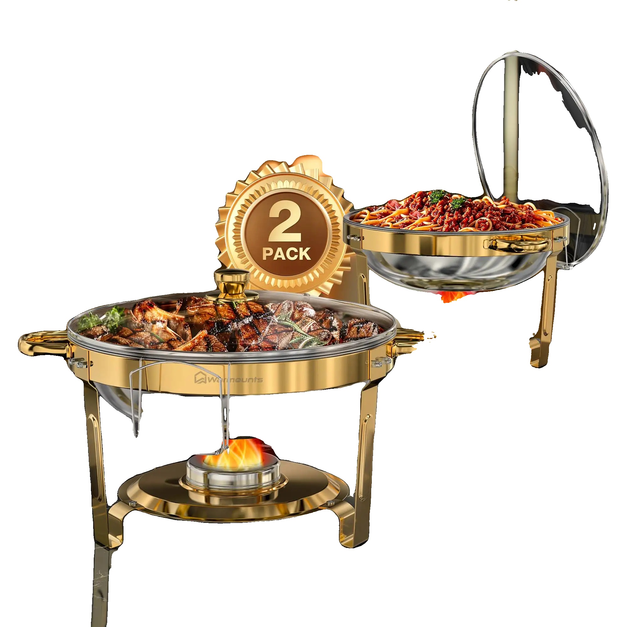 Chafing Dish, Edelstahl, Glasdeckel, 2pack