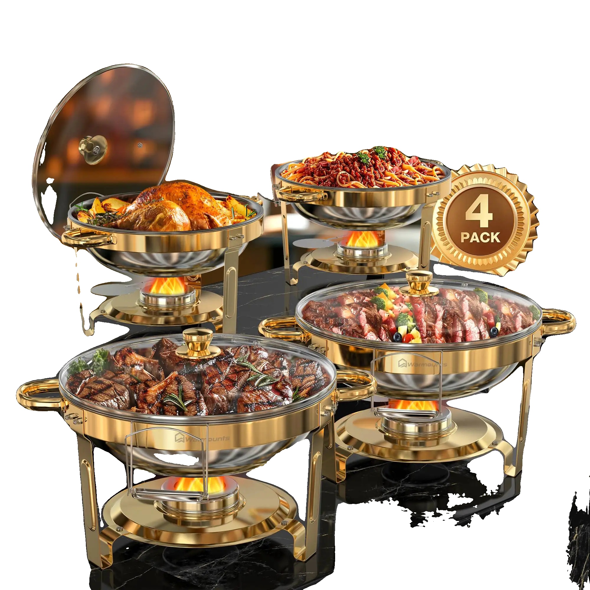 Chafing Dish, Edelstahl, Glasdeckel, 4pack