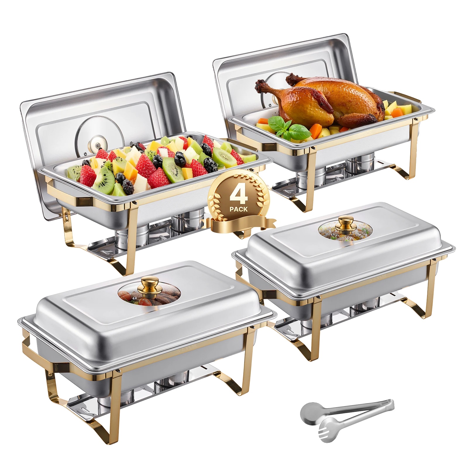 Chafing Dish, Edelstahl, Abnehmbarer Wasserbehälter, 4 Packs