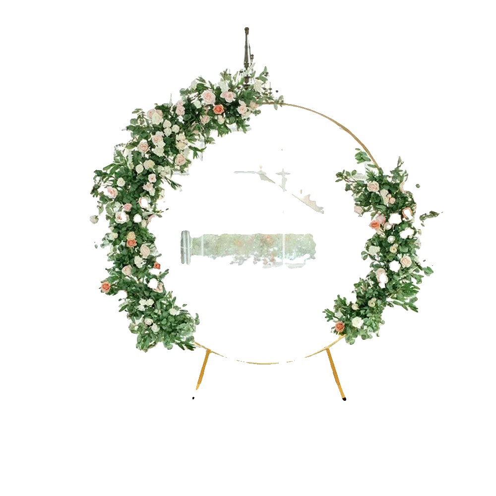 Ballonbogen, Metallrahmen, 2m Größe, Rundes Design, Blumenmuster, Goldfarbe