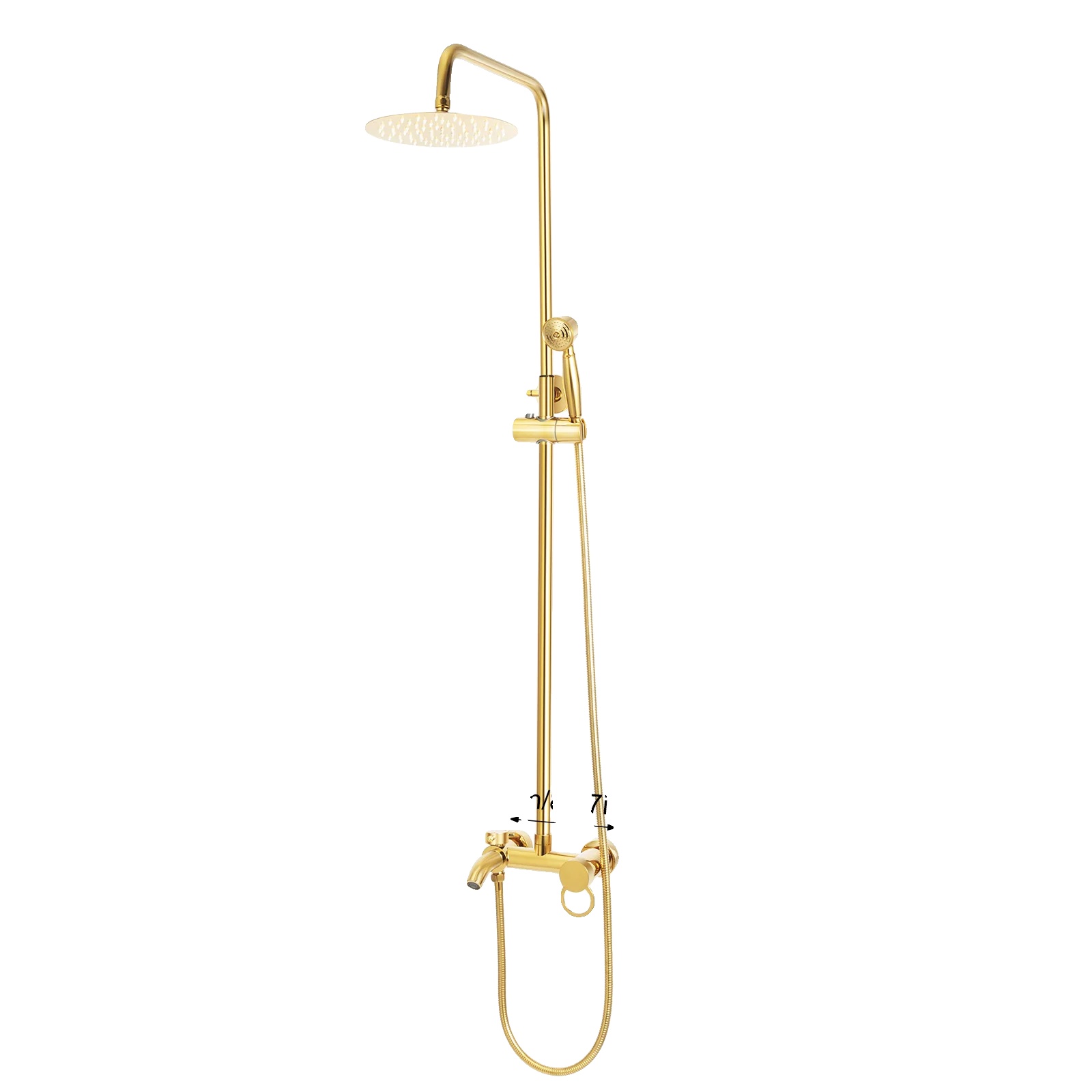 Duschset, Höhenverstellbar, 360° Drehbare Handbrause, Gold