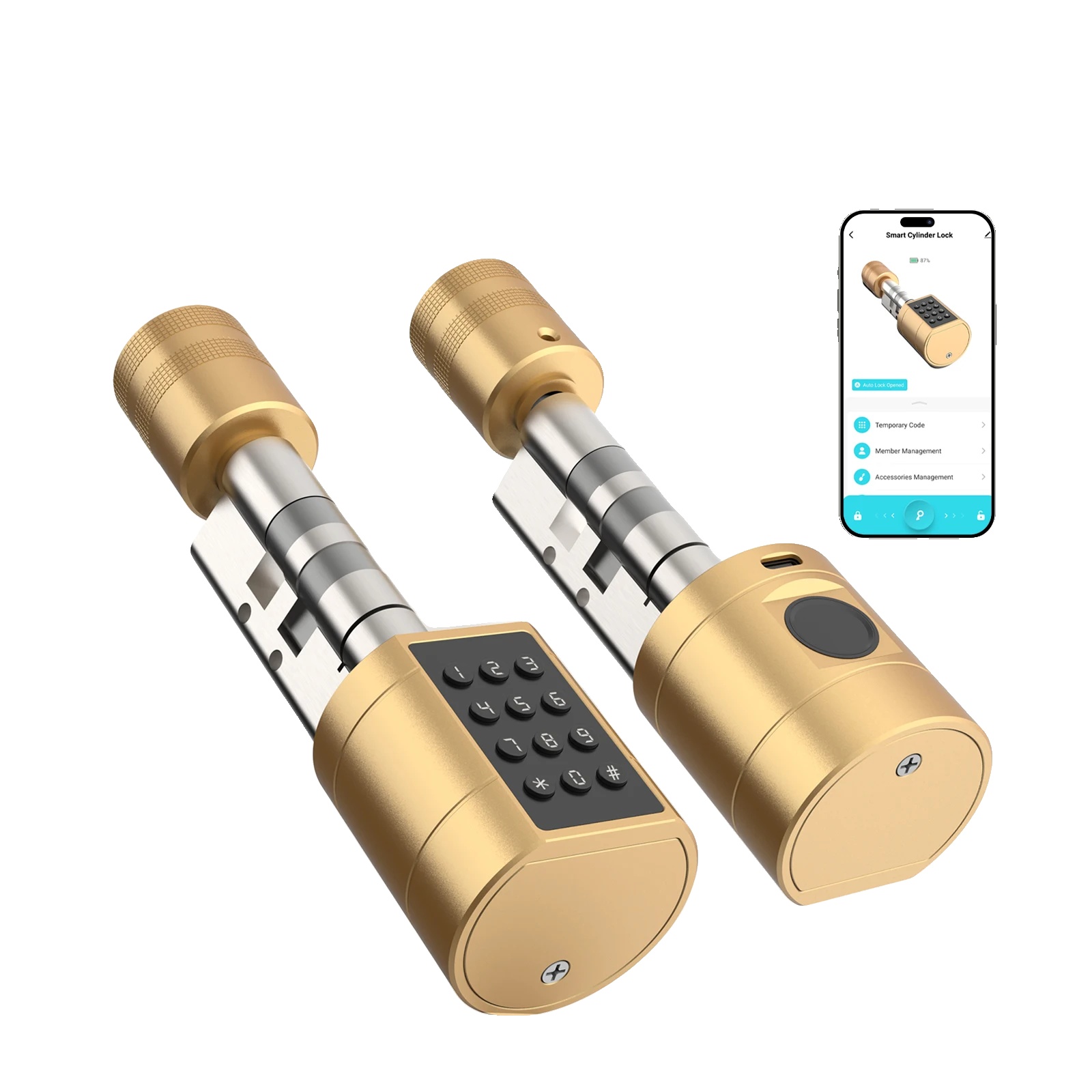 Smart Lock Zylinder, Aluminiumlegierung, Geeignet Für 35mm-70mm Türen, Mehrere Entsperrmöglichkeiten, Bluetooth-konnektivität, Ce-zertifiziert