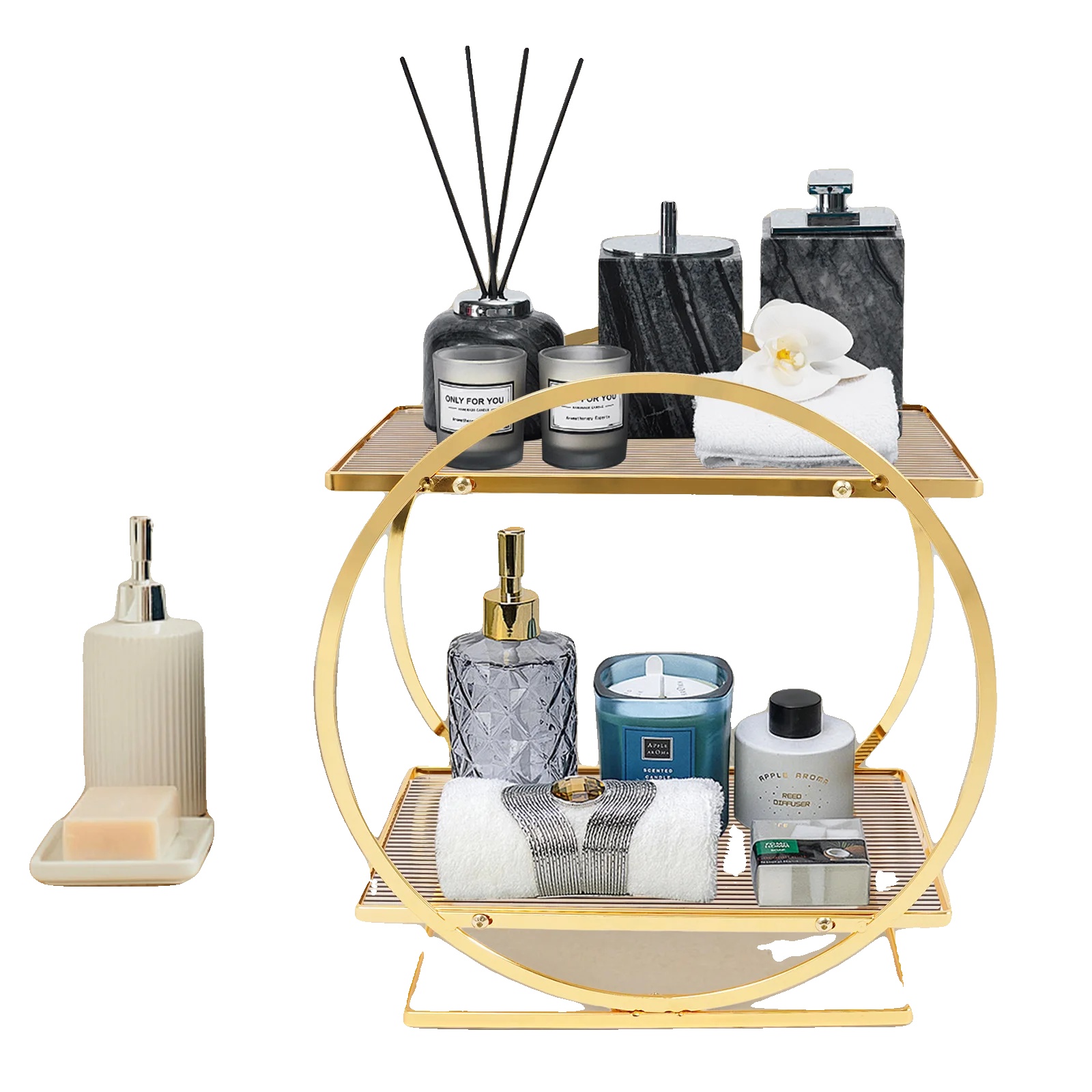 Kosmetik Organizer, Hochwertiges Acryl, 2-stufiges Design, Moderner Geometrischer Stil, Elegante Goldene Oberfläche, Geräumiger Stauraum
