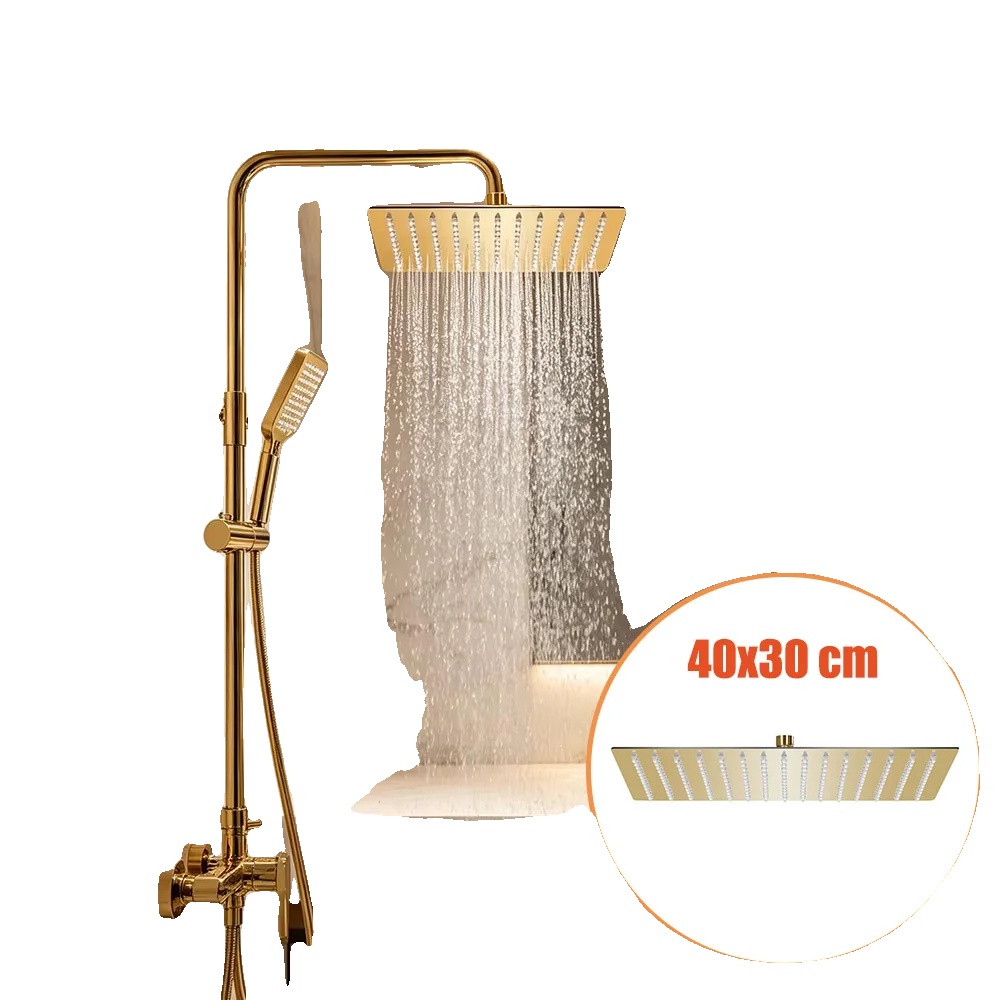 Regendusche, 40x30 Cm, Gold Edelstahl, 192 Düsen, Wand-/deckenmontage, Anti-kalk-funktion